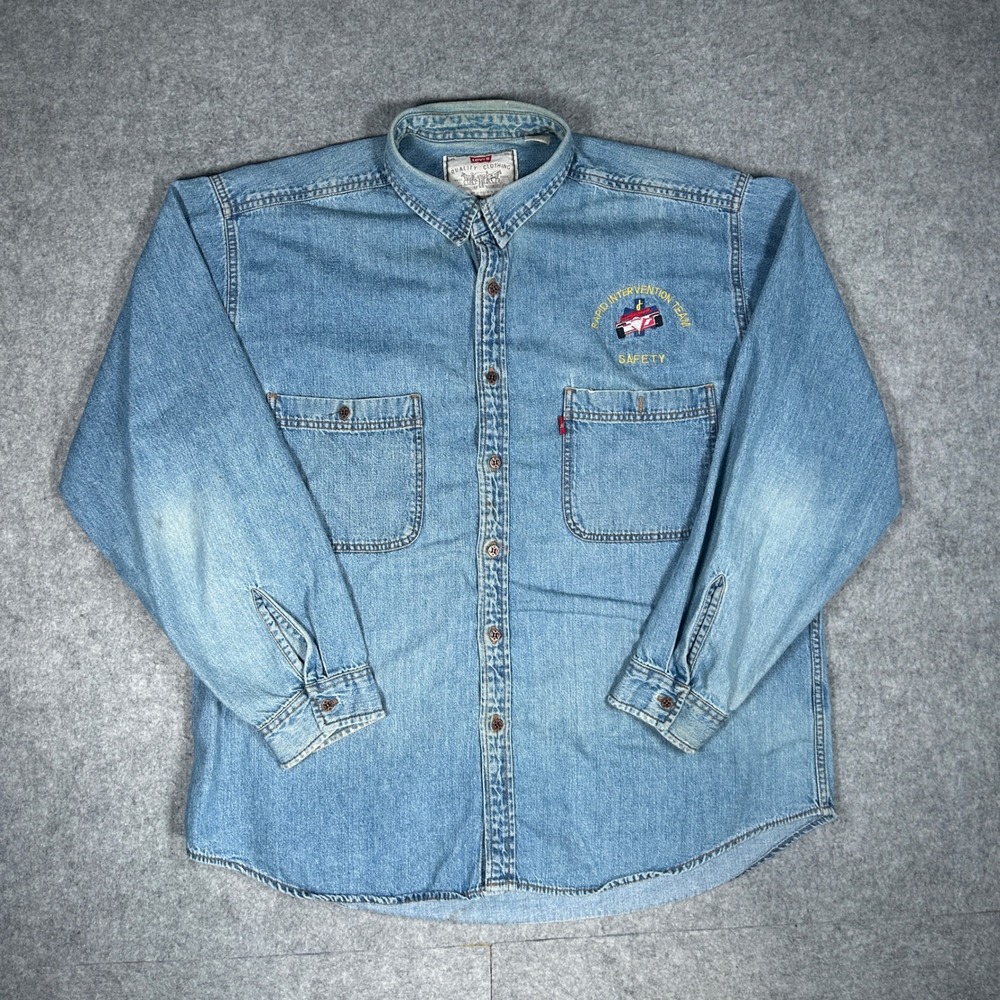 Levi's‎ Denim Shirt Mens XL Blue Rapid Intervention Team Safety Racing Workwear